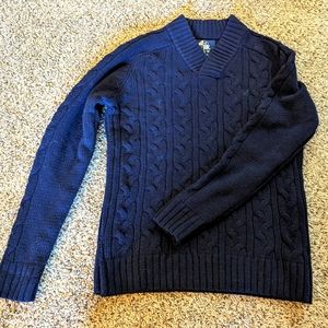 V Neck Sweater Long Sleeves 100% Lambwool Sweater Navy Blue